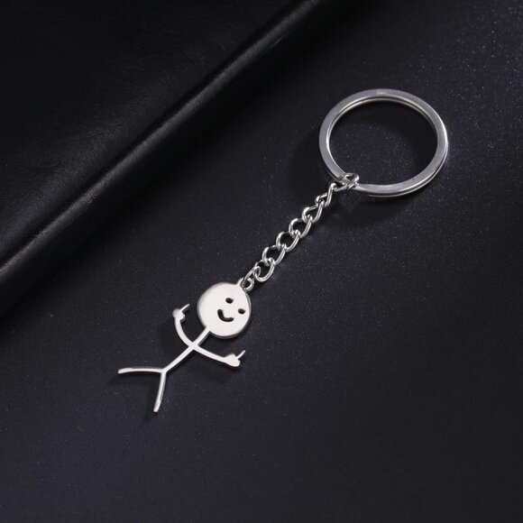 🆕 Women Silver Smiley Face Figurine Sign Language Keychain StickmanTrend Bag - Picture 8 of 9